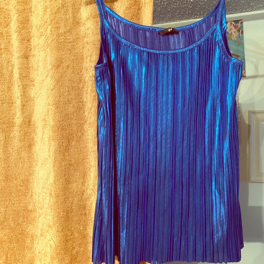 H&M Metallic Blue Spaghetti Strap Top